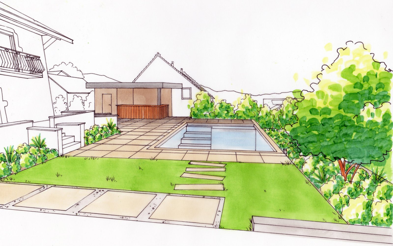 Amenagement exterieur terrasse particulier - 2B paysage concept - bureau d’étude spécialisé dans le domaine de l’architecture du paysage.